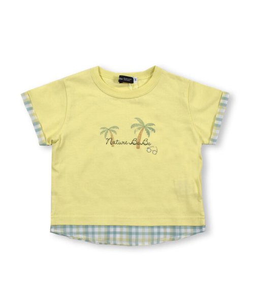 セール 手書き イラスト 風 ヤシの木 サングラス チェック ドッキング Tシャツ 80 ベベ Bebe Magaseek