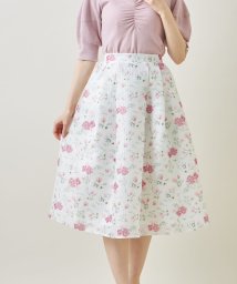 tocco closet luxe(トッコクローゼットリュクス)/フラワープリントメッシュジャガードタックフレアスカート/PINK