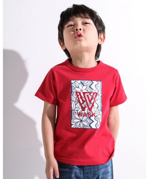 WASK(ワスク)/ボタニカル ボックス プリント 天竺 Tシャツ (100~160cm)/レッド