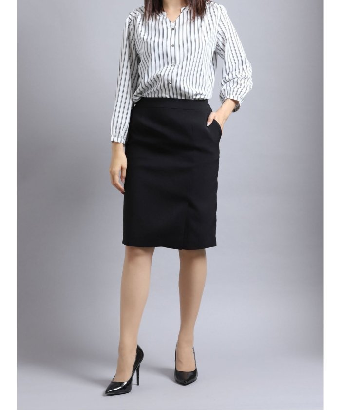 セール 麻調合繊 セットアップ タイトスカート 黒 タカキュー Taka Q Magaseek