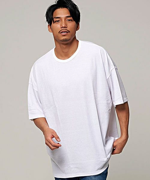 Cavaria シアサッカークルーネック半袖ビッグtシャツ 大きめ ブランド シアサッカー クルーネック 半袖tシャツ ビッグシルエット C キャバリア Cavaria Magaseek