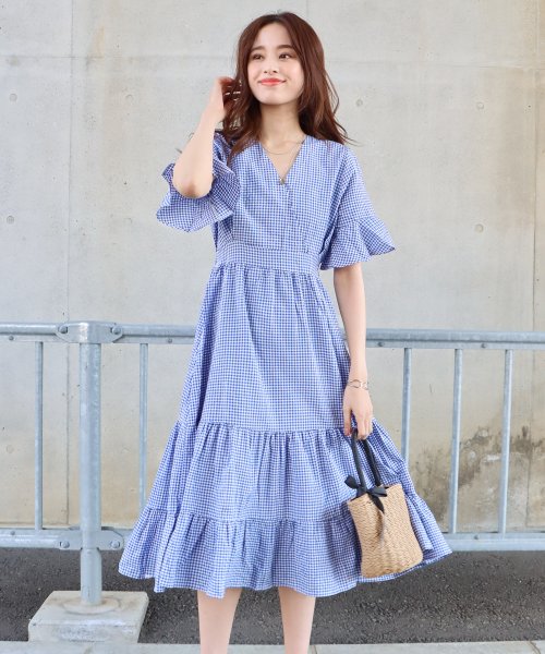 ギンガムチェックカシュクールワンピース ブルーイースト Blueeast Magaseek