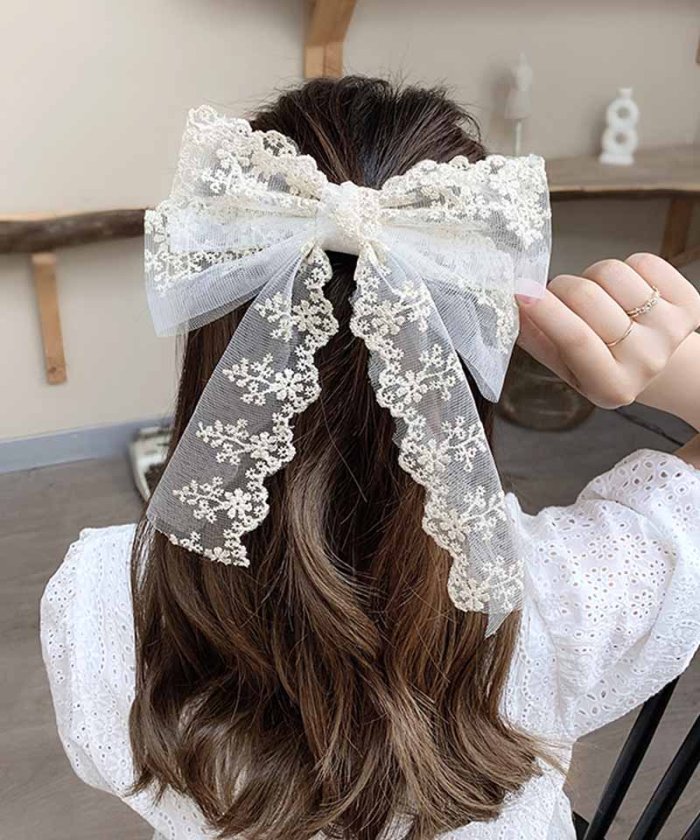 セール レースリボンバレッタ ヘアクリップ ヘアアクセ ダブル 清楚 ガーリー エレガント ヘアピン ビックリボンヘアバレッタ かわいい ショッピングゴー Shoppinggo Magaseek