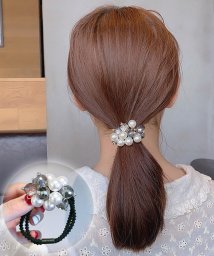 shoppinggo(ショッピングゴー)/ヘアゴム キラキラ パール おしゃれ ヘアアクセサリー リボン結び シンプル 髪留め/ホワイト