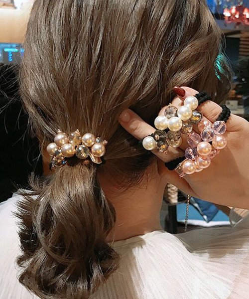 セール ヘアゴム キラキラ パール おしゃれ ヘアアクセサリー リボン結び シンプル 髪留め ショッピングゴー Shoppinggo Magaseek