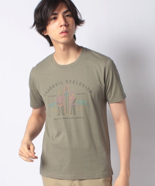 JEANS MATE(ジーンズメイト)/【ZEROSTAIN】サーフプリントTシャツ/カーキD