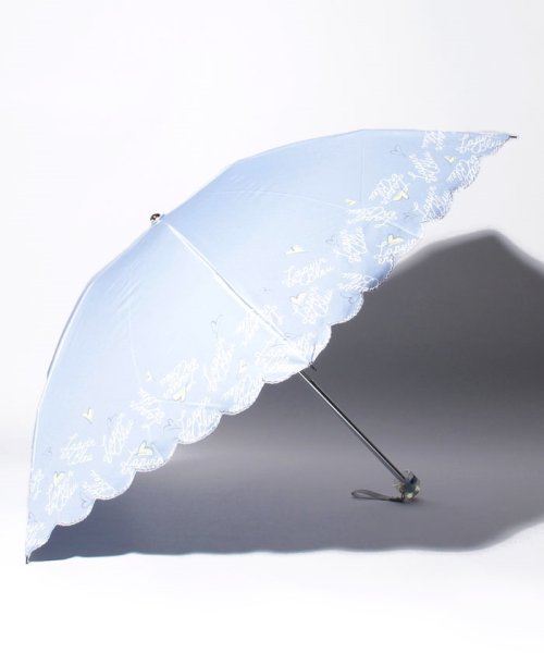 LANVIN en Bleu(umbrella)(ランバンオンブルー（傘）)/LANVIN en Bleu（ランバン オン ブルー）晴雨兼用折りたたみ日傘　シャンブレー/サックスブルー
