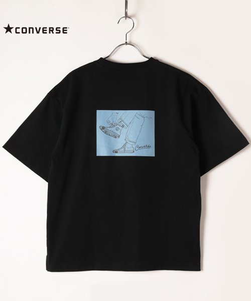 CONVERSE(コンバース)/【CONVERSE】 コンバース シューズモチーフバックプリント 半袖Tシャツ/ピュアブラック