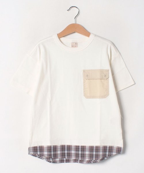 petit main(プティマイン)/【吸水速乾】ポケット付裾切り替えTシャツ/ホワイト