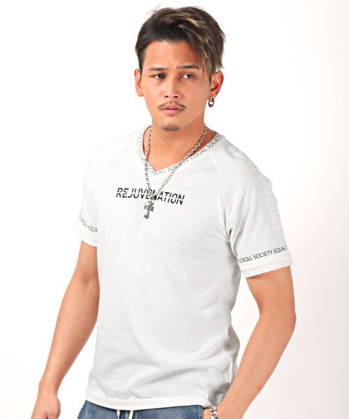 セール ラグランエンボスvネックtシャツ Tシャツ メンズ 半袖 Vネック ロゴ プリント ラグスタイル Luxstyle Magaseek