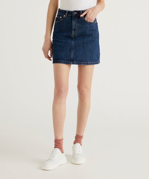 セール フロントボタン台形ミニデニムスカート ベネトン レディース Benetton Women Magaseek