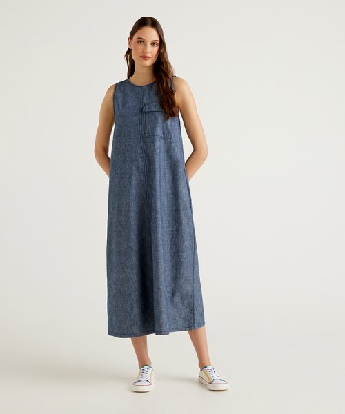 セール ノースリーブミディアム丈デニムワンピース ベネトン レディース Benetton Women Magaseek