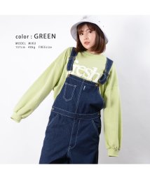 1111clothing(ワンフォークロージング)/◆freshロゴ 長袖 スウェTee◆ ロンt レディース tシャツ 長袖 レディース スウェット プリント カットソー ロゴ スエット 薄手 シンプル トップ/グリーン