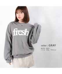 1111clothing(ワンフォークロージング)/◆freshロゴ 長袖 スウェTee◆ ロンt レディース tシャツ 長袖 レディース スウェット プリント カットソー ロゴ スエット 薄手 シンプル トップ/グレー