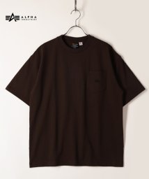 ALPHA INDUSTRIES(アルファインダストリーズ)/【ALPHA】 アルファ ワンポイントロゴ刺繍ポケット 半袖Tシャツ/ブラウン