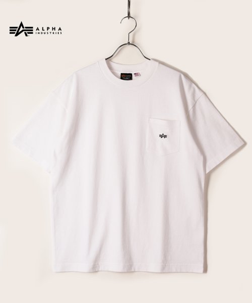 ALPHA INDUSTRIES(アルファインダストリーズ)/【ALPHA】 アルファ ワンポイントロゴ刺繍ポケット 半袖Tシャツ/ホワイト