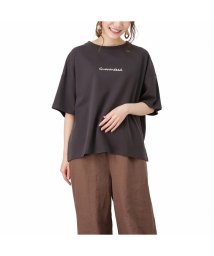 MAC HOUSE(women)(マックハウス（レディース）)/NAVY ネイビー ハンサムシルケット プリントTシャツ 1282－7962/チャコール