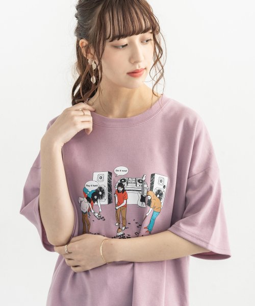 Rocky Monroe(ロッキーモンロー)/プリントT 半袖 メンズ レディース カジュアル ストリート Tシャツ バックプリント イラスト ホワイト ブラック ビッグシルエット ドロップショルダー スケ/ラベンダー系1