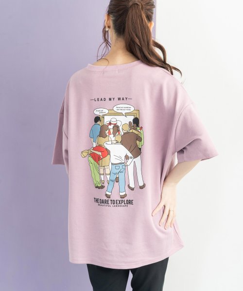 Rocky Monroe(ロッキーモンロー)/プリントT 半袖 メンズ レディース カジュアル ストリート Tシャツ バックプリント イラスト ホワイト ブラック ビッグシルエット ドロップショルダー スケ/ラベンダー