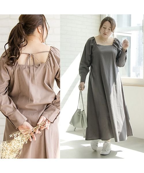 バックリボンスクエアネックロングワンピース クレット 大きいサイズ Clette Magaseek