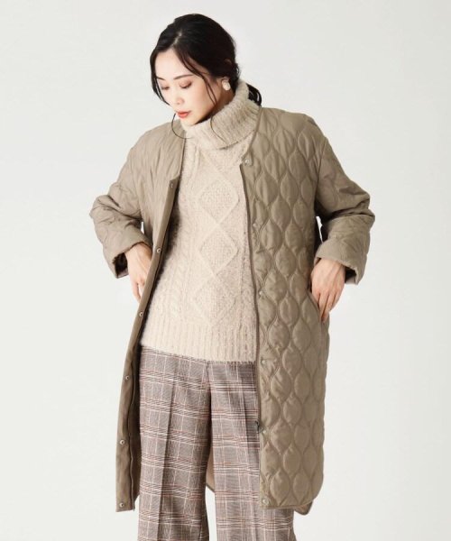 セール エコ 吸湿発熱 ノーカラーウエーブキルトコート ハッシュアッシュ Hushush Magaseek