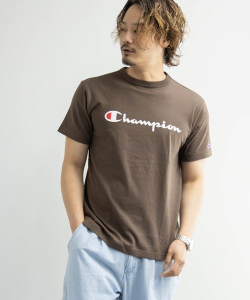 Nylaus(ナイラス)/Champion C3－P302 ロゴプリント クルーネック 半袖 Tシャツ/ブラウン