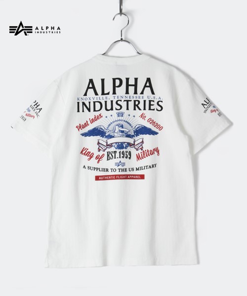 ALPHA】 アルファ ヘリンボーンプリント バックプリント 半袖Tシャツ