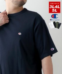 MARUKAWA(大きいサイズのマルカワ)/【Champion】チャンピオン 大きいサイズ[3L－5L] ワンポイント Tシャツ ロゴ 刺繍 半袖 ティーシャツ アメカジ カジュアル メンズ/ネイビー