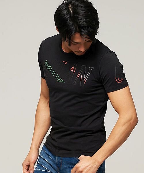 セール Viola メタリックプリント入りクルーネック半袖tシャツ メンズ 半袖 クルーネック トップス カットソー インナー 細身 スリム タイト C ヴィオラ Viola Magaseek