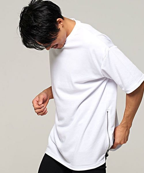 Cavaria サイドジップ付きクルーネック半袖ビッグtシャツ メンズ 半袖 ブランド 大きめ サイドジップ クルーネック 半袖tシャツ ビッグシルエット B キャバリア Cavaria Magaseek