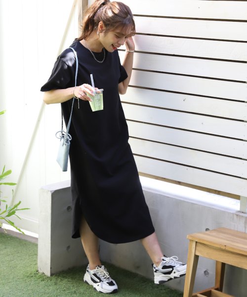 セール アドティエ Ad Thie ラウンド スリット マキシ ワンピース コットン Tシャツ ロング 丈 半袖 カットソー ゆったり 春 夏 Magaseek