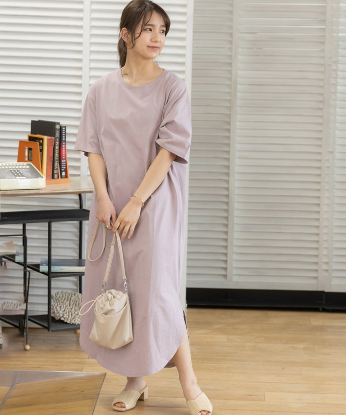 セール アドティエ Ad Thie ラウンド スリット マキシ ワンピース コットン Tシャツ ロング 丈 半袖 カットソー ゆったり 春 夏 Magaseek