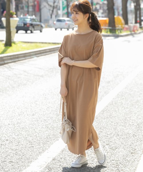 セール アドティエ Ad Thie ラウンド スリット マキシ ワンピース コットン Tシャツ ロング 丈 半袖 カットソー ゆったり 春 夏 Magaseek