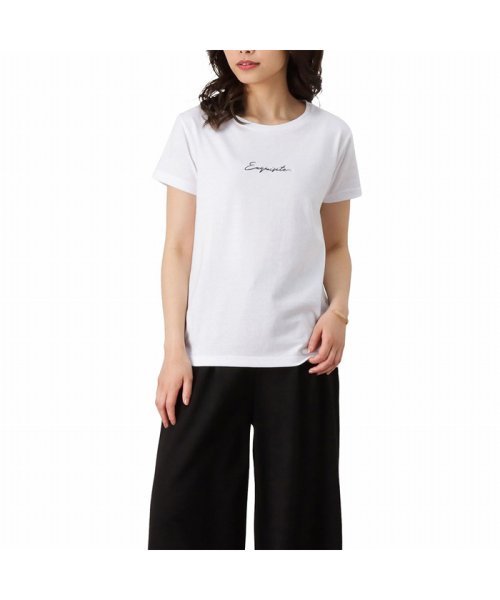 MAC HOUSE(women)(マックハウス（レディース）)/T－GRAPHICS ティーグラフィックス 筆記体刺繍Tシャツ EJ213－WC198/ホワイト