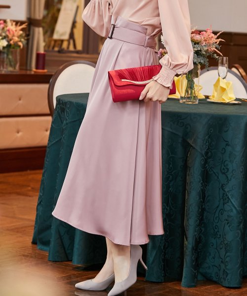 DRESS+(ドレス プラス)/バックルベルトフレアスカート【結婚式】【パーティー】【フォーマル】【セレモニー】/ピンク