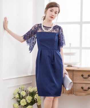 DRESS+/レース5分袖＆結婚式・お呼ばれ対応ワンピースドレス/504024559