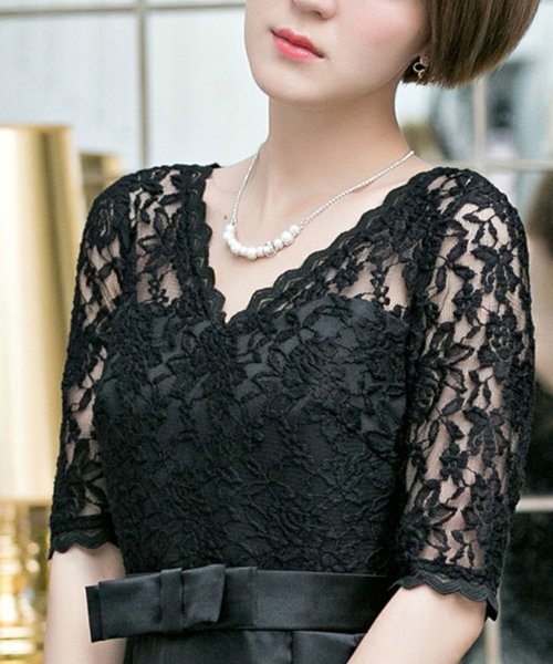セール ドレス プラス Dress レース5分袖 結婚式 お呼ばれ対応ワンピースドレス Magaseek
