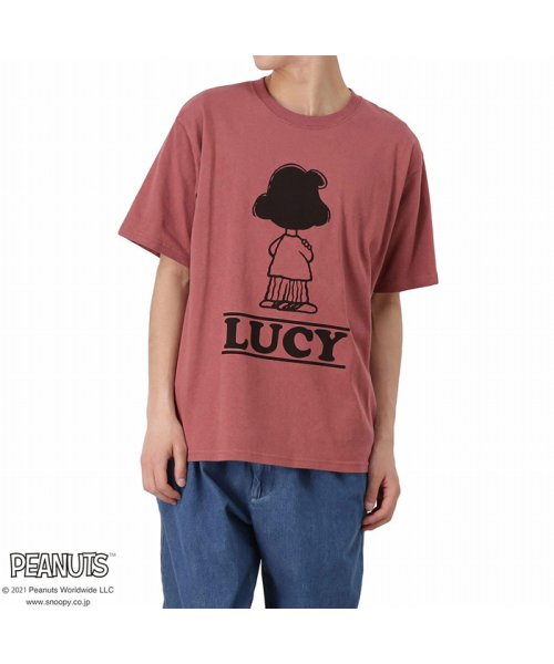 MAC HOUSE(men)(マックハウス（メンズ）)/PEANUTS DISCUSコラボTシャツ 391153304－8/ピンク