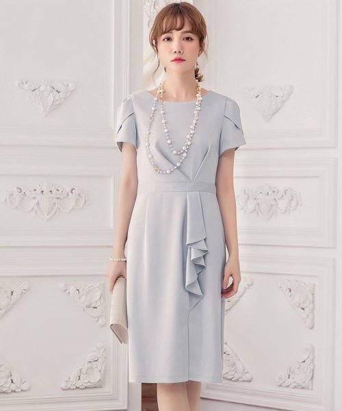 セール ウエストダーツ入りペタル チューリップ スリーブフリル切替ワンピース ドレス スター Dress Star Magaseek