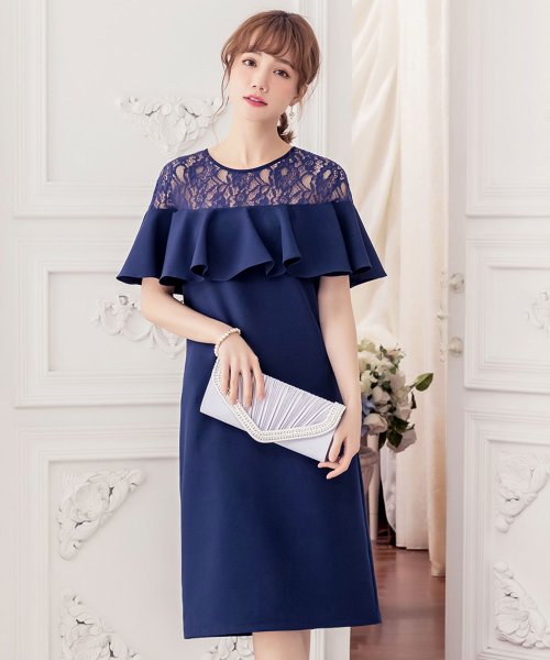 クーポン 胸元レースデザインパーティードレス 結婚式ワンピース ドレス スター Dress Star Magaseek