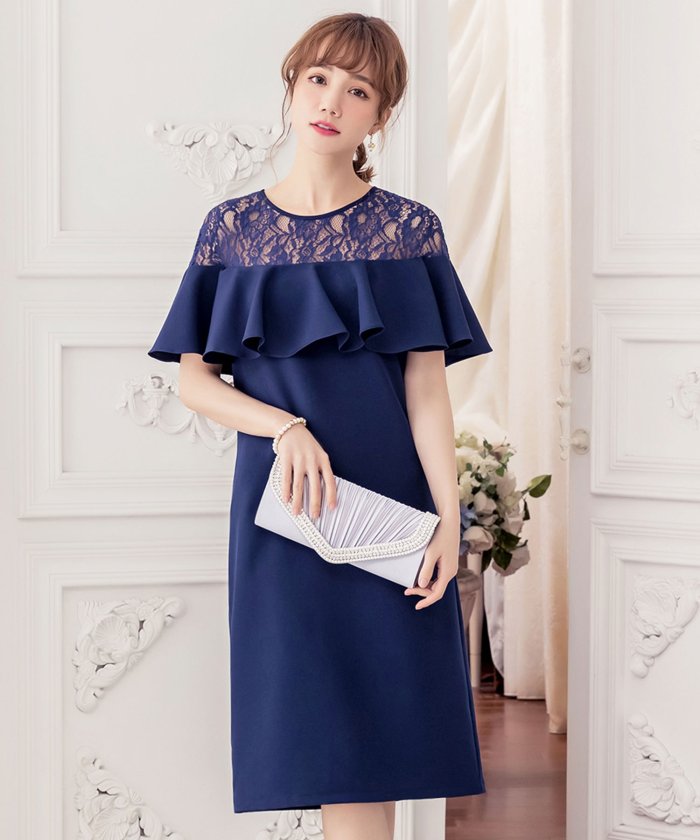 セール 胸元レースデザインパーティードレス 結婚式ワンピース ドレス スター Dress Star Magaseek