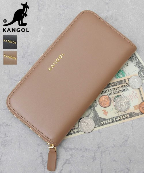 KANGOL(KANGOL)/KANGOL カンゴール ラウンドジップ ロングウォレット 長財布 シンプル コンパクト/ベージュ