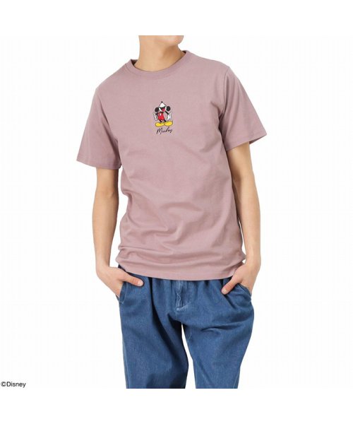 MAC HOUSE(men)(マックハウス（メンズ）)/Disney ディズニー ミッキー/ワンポイント刺繍Tシャツ 391103388/ピンク