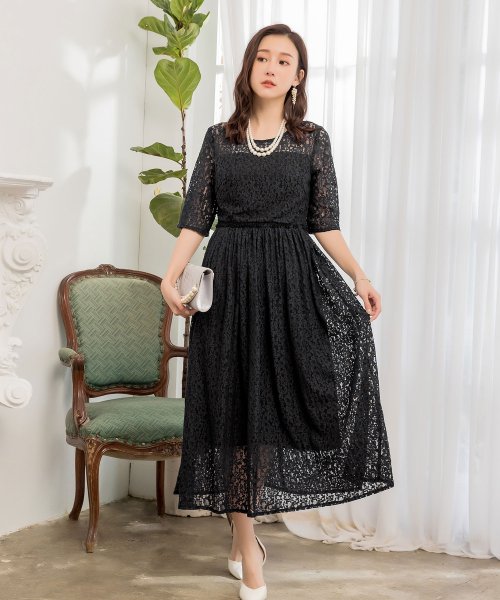 セール 総レースaラインワンピース結婚式対応パーティドレス ドレス スター Dress Star Magaseek