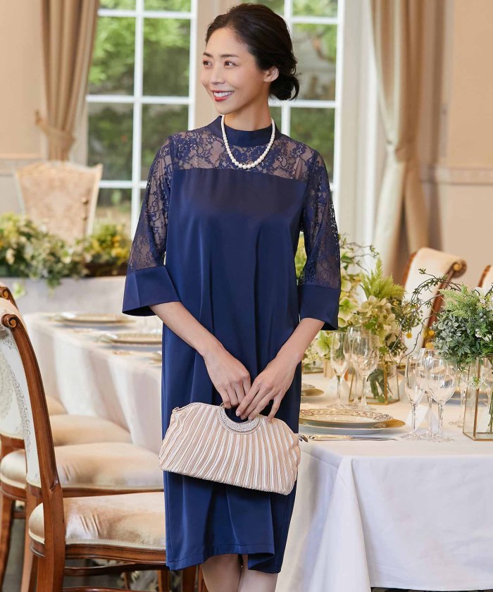 レース切り替えiラインワンピースドレス 結婚式 パーティー フォーマル セレモニー ドレス スター Dress Star Magaseek