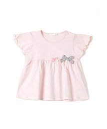 SLAP SLIP(スラップスリップ)/フラワー 花柄 リボン付 袖 フリル 半袖 Tシャツ (80~130cm)/ピンク