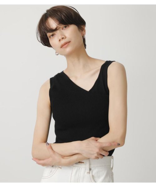 AZUL by moussy(アズールバイマウジー)/DOUBLE STRAP KNIT TANKTOP/BLK