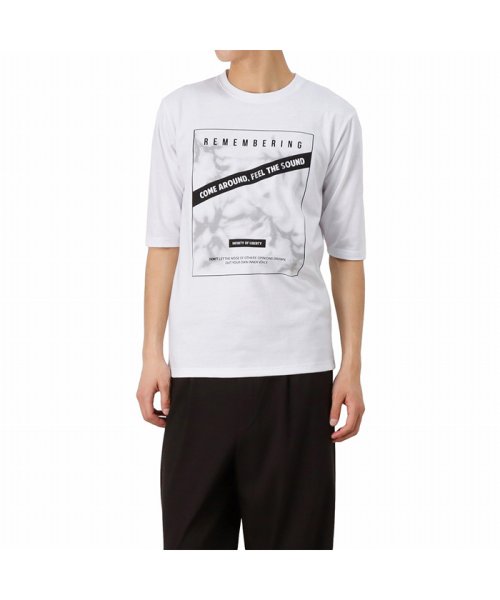 MAC HOUSE(men)(マックハウス（メンズ）)/T－GRAPHICS ティーグラフィックス シンプルロゴ5分袖Tシャツ EJ213－MC246/ホワイト