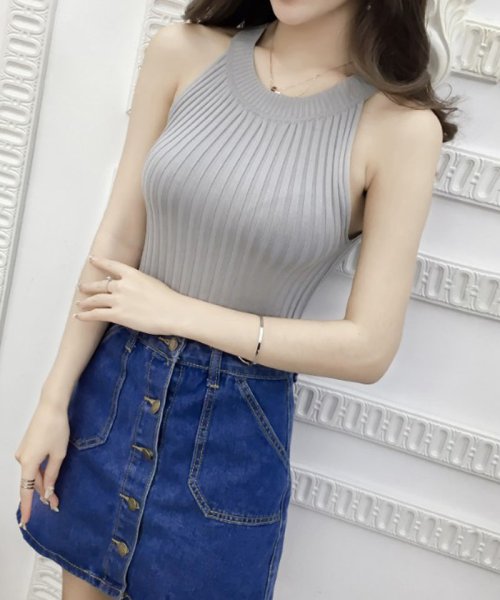 セール タンクトップ ニットキャミソール レディース ニットビスチェ レースアップ トップス おしゃれ ショッピングゴー Shoppinggo Magaseek