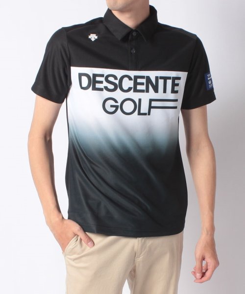 DESCENTE GOLF(デサントゴルフ)/【BLUE LABEL】ダイヤニットグラデーションプリントシャツ【ECO】【クーリストD－Tec】【UV】【アウトレッ【アウトレット】/ブラック系